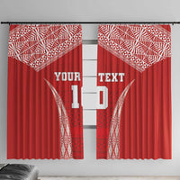Custom Tonga Pacific Rugby 2024 Window Curtain Ngatu Tribal Pattern LT03 With Hooks Red - Polynesian Pride