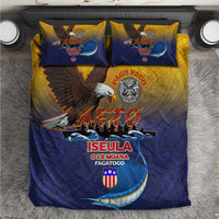 American Samoa Fautasi Bedding Set Bald Eage and Sailfish with Kakau Motifs - Polynesian Pride