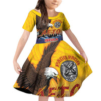 American Samoa Fautasi Family Matching Off Shoulder Short Dress and Hawaiian Shirt Bald Eage and Sailfish with Kakau Motifs - Polynesian Pride