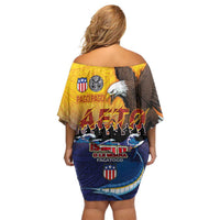 American Samoa Fautasi Family Matching Off Shoulder Short Dress and Hawaiian Shirt Bald Eage and Sailfish with Kakau Motifs - Polynesian Pride