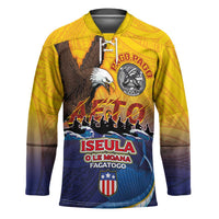 American Samoa Fautasi Hockey Jersey Bald Eage and Sailfish with Kakau Motifs LT03 Unisex Yellow - Polynesian Pride