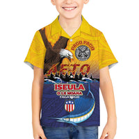 American Samoa Fautasi Kid Hawaiian Shirt Bald Eage and Sailfish with Kakau Motifs - Polynesian Pride