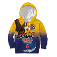 American Samoa Fautasi Kid Hoodie Bald Eage and Sailfish with Kakau Motifs LT03 Hoodie Yellow - Polynesian Pride