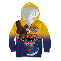 American Samoa Fautasi Kid Hoodie Bald Eage and Sailfish with Kakau Motifs LT03 Zip Hoodie Yellow - Polynesian Pride