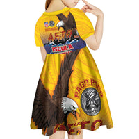 American Samoa Fautasi Kid Short Sleeve Dress Bald Eage and Sailfish with Kakau Motifs - Polynesian Pride