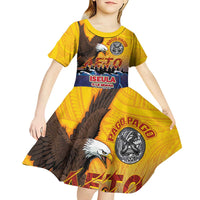 American Samoa Fautasi Kid Short Sleeve Dress Bald Eage and Sailfish with Kakau Motifs - Polynesian Pride