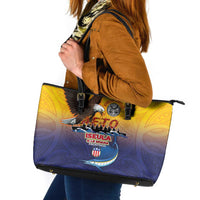 American Samoa Fautasi Leather Tote Bag Bald Eage and Sailfish with Kakau Motifs - Polynesian Pride