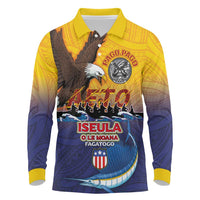 American Samoa Fautasi Long Sleeve Polo Shirt Bald Eage and Sailfish with Kakau Motifs - Polynesian Pride