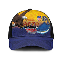 American Samoa Fautasi Mesh Trucker Cap Bald Eage and Sailfish with Kakau Motifs LT03 One Size Black Yellow - Polynesian Pride