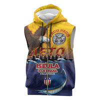 American Samoa Fautasi Sleeveless Zip Hoodie Bald Eage and Sailfish with Kakau Motifs LT03 Yellow - Polynesian Pride