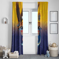 American Samoa Fautasi Window Curtain Bald Eage and Sailfish with Kakau Motifs - Polynesian Pride