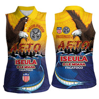 American Samoa Fautasi Women Sleeveless Polo Shirt Bald Eage and Sailfish with Kakau Motifs - Polynesian Pride