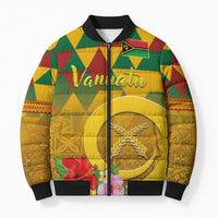 Melanesian Vanuatu Bomber Puffer Jacket With Tapa Tribal Pattern and Triangle Geometric Tricolor LT03 Unisex Yellow - Polynesian Pride