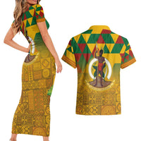 Melanesian Vanuatu Couples Matching Short Sleeve Bodycon Dress and Hawaiian Shirt With Tapa Tribal Pattern and Triangle Geometric Tricolor - Polynesian Pride