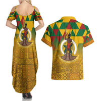 Melanesian Vanuatu Couples Matching Summer Maxi Dress and Hawaiian Shirt With Tapa Tribal Pattern and Triangle Geometric Tricolor - Polynesian Pride