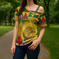 Melanesian Vanuatu Cross Shoulder Shirt With Tapa Tribal Pattern and Triangle Geometric Tricolor LT03 - Polynesian Pride