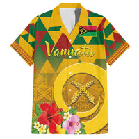 Melanesian Vanuatu Family Matching Off Shoulder Short Dress and Hawaiian Shirt With Tapa Tribal Pattern and Triangle Geometric Tricolor - Polynesian Pride