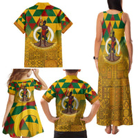 Melanesian Vanuatu Family Matching Tank Maxi Dress and Hawaiian Shirt With Tapa Tribal Pattern and Triangle Geometric Tricolor - Polynesian Pride