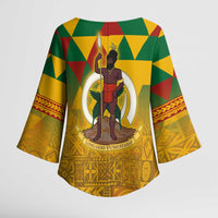 Melanesian Vanuatu Kimono Sleeve Blouse With Tapa Tribal Pattern and Triangle Geometric Tricolor LT03 - Polynesian Pride
