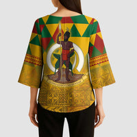 Melanesian Vanuatu Kimono Sleeve Blouse With Tapa Tribal Pattern and Triangle Geometric Tricolor LT03 - Polynesian Pride