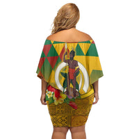 Melanesian Vanuatu Off Shoulder Short Dress With Tapa Tribal Pattern and Triangle Geometric Tricolor - Polynesian Pride