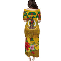 Melanesian Vanuatu Puletasi With Tapa Tribal Pattern and Triangle Geometric Tricolor - Polynesian Pride