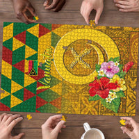 Melanesian Vanuatu Puzzle With Tapa Tribal Pattern and Triangle Geometric Tricolor LT03 - Polynesian Pride