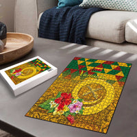 Melanesian Vanuatu Puzzle With Tapa Tribal Pattern and Triangle Geometric Tricolor LT03 - Polynesian Pride
