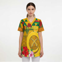 Melanesian Vanuatu Scrub Top With Tapa Tribal Pattern and Triangle Geometric Tricolor LT03 - Polynesian Pride
