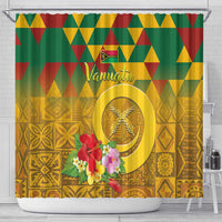Melanesian Vanuatu Shower Curtain With Tapa Tribal Pattern and Triangle Geometric Tricolor - Polynesian Pride