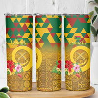 Melanesian Vanuatu Skinny Tumbler With Tapa Tribal Pattern and Triangle Geometric Tricolor - Polynesian Pride