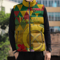 Melanesian Vanuatu Sleeveless Puffer Jacket With Tapa Tribal Pattern and Triangle Geometric Tricolor LT03 - Polynesian Pride