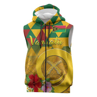 Melanesian Vanuatu Sleeveless Zip Hoodie With Tapa Tribal Pattern and Triangle Geometric Tricolor LT03 Yellow - Polynesian Pride