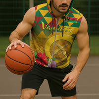 Melanesian Vanuatu Sleeveless Zip Hoodie With Tapa Tribal Pattern and Triangle Geometric Tricolor LT03 - Polynesian Pride