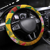 Melanesian Vanuatu Steering Wheel Cover With Tapa Tribal Pattern and Triangle Geometric Tricolor LT03 Universal Fit Yellow - Polynesian Pride
