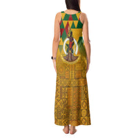 Melanesian Vanuatu Tank Maxi Dress With Tapa Tribal Pattern and Triangle Geometric Tricolor - Polynesian Pride