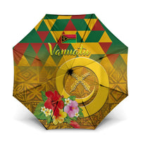 Melanesian Vanuatu Umbrella With Tapa Tribal Pattern and Triangle Geometric Tricolor LT03 One Size Folded 11.42 inch Opened Diameter 37.4 inch Yellow - Polynesian Pride