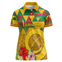 Melanesian Vanuatu Women Polo Shirt With Tapa Tribal Pattern and Triangle Geometric Tricolor LT03 Female Yellow - Polynesian Pride