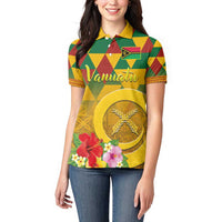 Melanesian Vanuatu Women Polo Shirt With Tapa Tribal Pattern and Triangle Geometric Tricolor LT03 - Polynesian Pride