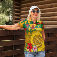 Melanesian Vanuatu Women Polo Shirt With Tapa Tribal Pattern and Triangle Geometric Tricolor LT03 - Polynesian Pride