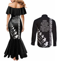 New Zealand Rugby Couples Matching Mermaid Dress and Long Sleeve Button Shirts Haka Dance Tribal God Mask Maori Pattern LT03 - Polynesian Pride