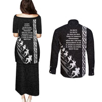 New Zealand Rugby Couples Matching Puletasi Dress and Long Sleeve Button Shirts Haka Dance Tribal God Mask Maori Pattern LT03 - Polynesian Pride