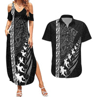 New Zealand Rugby Couples Matching Summer Maxi Dress and Hawaiian Shirt Haka Dance Tribal God Mask Maori Pattern LT03 Black - Polynesian Pride