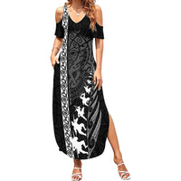 New Zealand Rugby Summer Maxi Dress Haka Dance Tribal God Mask Maori Pattern LT03 Women Black - Polynesian Pride