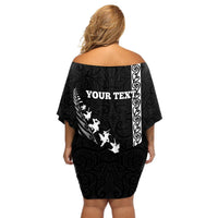 Custom New Zealand Rugby Off Shoulder Short Dress Haka Dance Tribal God Mask Maori Pattern LT03 - Polynesian Pride