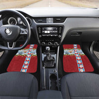 Merry Christmas Car Mats Funny Santa Claus Cards Photo and Polynesian Pattern Red Color LT03 Set 2pcs - Front Red - Polynesian Pride