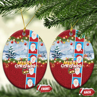 Merry Christmas Ceramic Ornament Funny Santa Claus Cards Photo and Polynesian Pattern Red Color LT03 Oval Red - Polynesian Pride