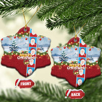 Merry Christmas Ceramic Ornament Funny Santa Claus Cards Photo and Polynesian Pattern Red Color LT03 Snow Flake Red - Polynesian Pride