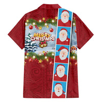 Merry Christmas Family Matching Off Shoulder Maxi Dress and Hawaiian Shirt Funny Santa Claus Cards Photo and Polynesian Pattern Red Color