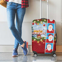 Merry Christmas Luggage Cover Funny Santa Claus Cards Photo and Polynesian Pattern Red Color